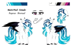 Size: 4902x3133 | Tagged: safe, artist:inspiredpixels, derpibooru import, oc, oc:marie pixel, unofficial characters only, pegasus, pony, chest fluff, colored hooves, female, heterochromia, image, leg fluff, mare, png, reference sheet, smiling, spread wings, two toned wings, wings