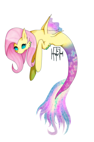 Size: 860x1303 | Tagged: safe, artist:kimmytheredhead, derpibooru import, fluttershy, merpony, pegasus, pony, seapony (g4), blue eyes, female, fin wings, fins, fish tail, flowing tail, image, looking at you, mermaid tail, pink mane, png, seaponified, seapony fluttershy, signature, simple background, solo, species swap, tail, transparent background, wings