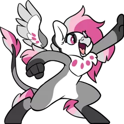 Size: 600x600 | Tagged: safe, artist:kez, derpibooru import, oc, oc:cherry feather, unofficial characters only, hippogriff, bipedal, chest fluff, high five, image, leonine tail, open mouth, pale belly, png, simple background, transparent background, vector, white belly