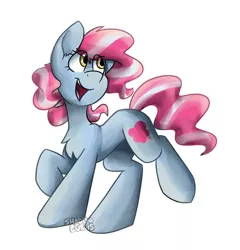 Size: 1223x1274 | Tagged: safe, artist:luximus17, derpibooru import, oc, oc:cotton candy, unofficial characters only, earth pony, pony, kilalaverse, chest fluff, female, image, jpeg, mare, offspring, parent:pinkie pie, parent:pokey pierce, parents:pokeypie, simple background, solo, white background