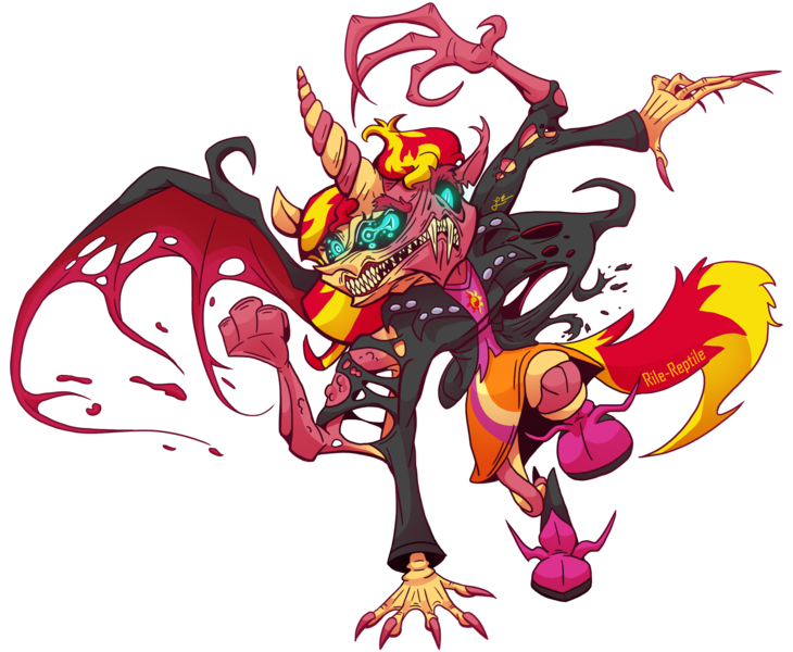 Size: 2670x2194 | Tagged: safe, artist:rile-reptile, derpibooru import, sunset shimmer, ghoul, undead, equestria girls, clothes, female, image, monster, png, simple background, solo, sunset demon, sunset satan, transparent background