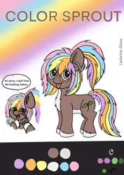 Size: 1448x2048 | Tagged: safe, artist:ledwine glass, derpibooru import, oc, oc:color sprout, earth pony, pony, :p, colored hooves, disabled, hearing aid, image, jpeg, sprout, tongue out, vulgar