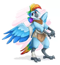 Size: 1024x1097 | Tagged: safe, artist:luximus17, derpibooru import, rainbow dash, anthro, bird, aarakocra, birdified, dungeons and dragons, female, image, jpeg, monk, pen and paper rpg, rpg, solo, species swap