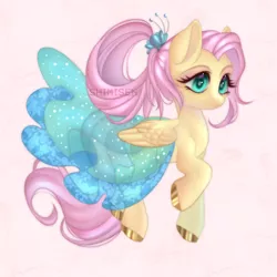 Size: 1600x1600 | Tagged: safe, artist:shimisen, derpibooru import, fluttershy, pegasus, pony, alternate hairstyle, clothes, cute, dress, female, image, makeup, mare, older, older fluttershy, png, shyabetes, solo