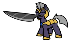 Size: 744x429 | Tagged: safe, artist:neuro, oc, unofficial characters only, earth pony, pony, armor, earth pony oc, eyes closed, female, guardsmare, helmet, hoof shoes, image, knife, mare, mouth hold, png, royal guard, simple background, solo, transparent background