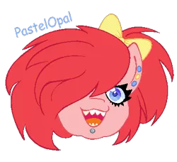 Size: 392x357 | Tagged: safe, artist:pastelopal, derpibooru import, pinkie pie, earth pony, pony, alternate hairstyle, bow, bust, ear piercing, earring, female, hair bow, hair over one eye, image, jewelry, lip piercing, mare, open mouth, piercing, png, scene kid, simple background, solo, transparent background