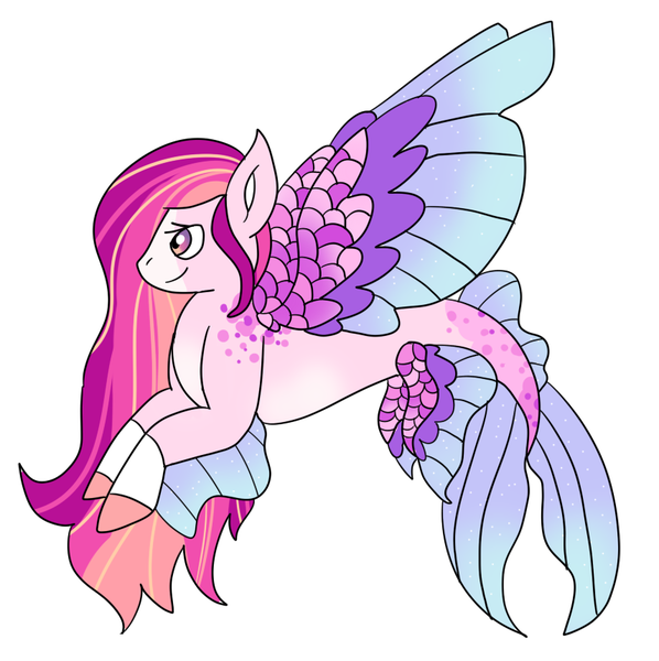 Size: 857x860 | Tagged: safe, artist:anntheazelf101, derpibooru import, oc, unofficial characters only, seapony (g4), dorsal fin, female, fins, fin wings, fish tail, flowing mane, flowing tail, image, pink mane, png, purple eyes, simple background, smiling, solo, spread wings, tail, white background, wings