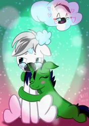 Size: 2480x3508 | Tagged: safe, artist:mrkat7214, derpibooru import, oc, oc:lupi, oc:lupiarts, oc:snoopy stallion, unofficial characters only, earth pony, pony, unicorn, blush sticker, blushing, cute, earth pony oc, eyes closed, female, frown, glasses, grumpy, heart, high res, horn, hug, image, jpeg, male, shipping, smiling, straight, thought bubble, unamused, unicorn oc