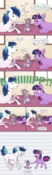 Size: 1500x5000 | Tagged: safe, artist:jackiebloom, derpibooru import, shining armor, spike, twilight sparkle, dragon, pony, baby, baby spike, colt, colt shining armor, comic, dialogue, diaper, eating, female, filly, filly twilight sparkle, image, male, molting, offscreen character, png, screaming, trio, younger