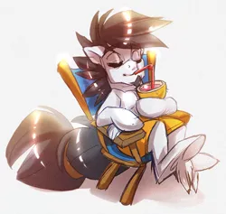 Size: 500x473 | Tagged: safe, artist:thegamercolt, derpibooru import, oc, oc:thegamercolt, earth pony, pony, artic earth pony, big tail, chair, clothes, coconut drink, first day of winter, fruit punch, hyper tail, image, jpeg, lawn chair, shine, shorts, solo, straw, straw in mouth, zero fucks given