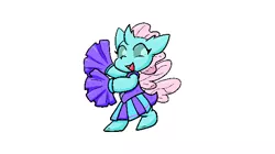 Size: 600x335 | Tagged: safe, artist:zutcha, derpibooru import, ocellus, changeling, bipedal, cheerleader, cheerleader outfit, clothes, cute, diaocelles, female, happy, image, looking at you, open mouth, open smile, png, pom pom, simple background, smiling, smiling at you, solo, white background