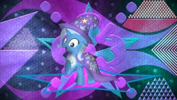 Size: 3840x2160 | Tagged: safe, artist:laszlvfx, artist:le-23, derpibooru import, edit, trixie, pony, cape, clothes, hat, image, magic, png, solo, trixie's cape, trixie's hat, wallpaper, wallpaper edit