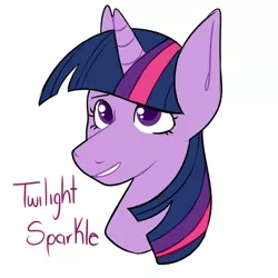 Size: 1000x1000 | Tagged: safe, artist:dymitre, derpibooru import, twilight sparkle, pony, unicorn, bust, eyelashes, female, grin, image, jpeg, mare, simple background, smiling, solo, unicorn twilight, white background