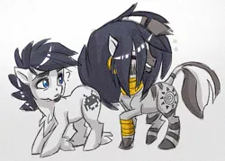 Size: 500x358 | Tagged: safe, artist:thegamercolt, derpibooru import, zecora, oc, oc:thegamercolt, earth pony, pony, zebra, big tail, confused, cutie mark, hoof fluff, image, jpeg, silly, wig