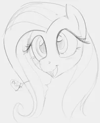 Size: 748x920 | Tagged: safe, artist:dotkwa, derpibooru import, fluttershy, pegasus, pony, blushing, bust, cute, female, gray background, grayscale, image, jpeg, mare, monochrome, neigh, open mouth, open smile, shyabetes, simple background, sketch, smiling, solo