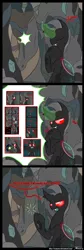 Size: 842x2492 | Tagged: safe, artist:srmario, derpibooru import, oc, oc:reinflak, unofficial characters only, changeling, cave, changeling oc, comic, glowing horn, horn, image, magic, male, png, raised hoof, red changeling, red eyes, talking, telekinesis, thinking