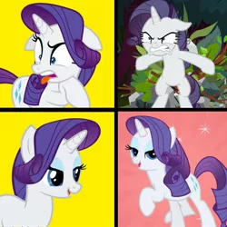 Size: 1300x1300 | Tagged: safe, derpibooru import, mean rarity, rarity, friendship is magic, the cutie map, the mean 6, antagonist, bedroom eyes, clone, ewww!!!, eyeshadow, hotline bling, image, jpeg, makeup, meme, simple background, villains of equestria, yellow background