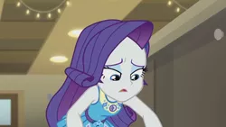 Size: 3410x1920 | Tagged: safe, derpibooru import, screencap, rarity, equestria girls, equestria girls series, the other side, clothes, cutie mark, cutie mark on clothes, female, geode of shielding, hairpin, image, jpeg, magical geodes, open mouth, rarity peplum dress, solo
