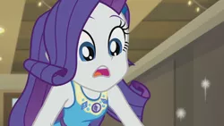 Size: 3410x1920 | Tagged: safe, derpibooru import, screencap, rarity, equestria girls, equestria girls series, the other side, clothes, cutie mark, cutie mark on clothes, female, geode of shielding, hairpin, image, jpeg, magical geodes, open mouth, rarity peplum dress, solo