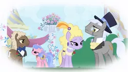 Size: 1920x1080 | Tagged: safe, derpibooru import, screencap, caesar, count caesar, lyrica lilac, royal ribbon, sealed scroll, earth pony, pony, unicorn, the ticket master, female, image, male, mare, png, stallion