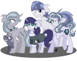 Size: 2000x1584 | Tagged: safe, artist:gallantserver, derpibooru import, oc, oc:ash grey, oc:emorundum, oc:obsidian stone, oc:roxanne, oc:sparkler, unofficial characters only, earth pony, pony, unicorn, female, filly, image, magical lesbian spawn, male, mare, offspring, parent:maud pie, parent:trixie, parents:mauxie, png, simple background, stallion, transparent background