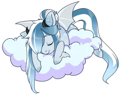 Size: 1400x1100 | Tagged: safe, artist:lavvythejackalope, derpibooru import, oc, unofficial characters only, bat pony, pony, bat pony oc, bat wings, cloud, commission, image, on a cloud, png, simple background, sleeping, solo, transparent background, wings, ych result