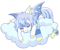 Size: 1200x1000 | Tagged: safe, artist:lavvythejackalope, derpibooru import, oc, unofficial characters only, bat pony, pony, bat pony oc, bat wings, cloud, colored hooves, commission, ethereal mane, image, on a cloud, png, simple background, sleeping, solo, starry mane, transparent background, wings, ych result