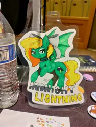 Size: 3076x4096 | Tagged: safe, artist:taurson, derpibooru import, oc, oc:midnight lightning, unofficial characters only, bat pony, pony, bat pony oc, bat wings, bow, everfree northwest, hair bow, image, jpeg, photo, solo, traditional art, wings