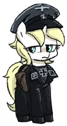 Size: 264x491 | Tagged: safe, artist:plunger, derpibooru import, oc, oc:panzerstute, pony, unicorn, clothes, hat, image, iron cross, png, simple background, solo, uniform, white background