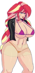 Size: 541x1127 | Tagged: source needed, suggestive, artist:annon, derpibooru import, edit, sunset shimmer, human, equestria girls, big breasts, bimbo, bimbo shimmer, bimboification, bra, breasts, busty sunset shimmer, clothes, ear piercing, earring, female, hooped earrings, image, jewelry, panties, piercing, png, simple background, solo focus, transparent background, underwear, wide hips