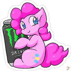 Size: 720x724 | Tagged: safe, artist:zutcha, derpibooru import, pinkie pie, earth pony, pony, energy drink, female, image, monster energy, png, simple background, solo, transparent background, white outline