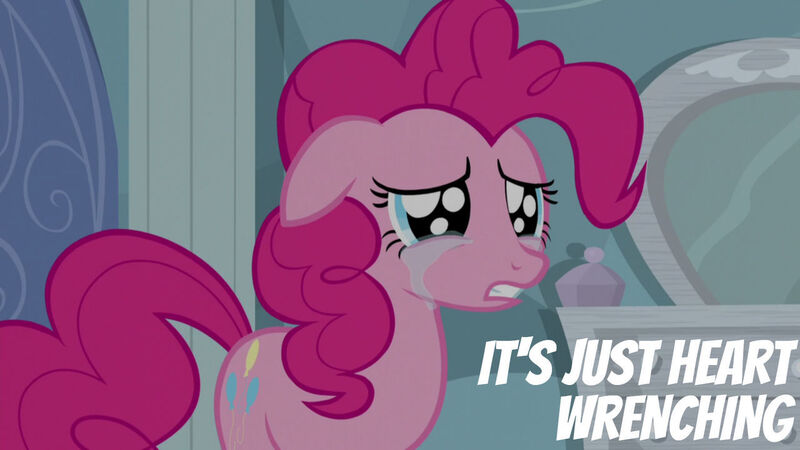 Size: 1280x720 | Tagged: safe, derpibooru import, edit, edited screencap, editor:quoterific, screencap, pinkie pie, earth pony, pony, season 5, tanks for the memories, crying, female, floppy ears, image, jpeg, mare, rainbow dash's house, sad, solo