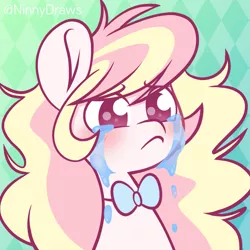 Size: 2013x2013 | Tagged: safe, artist:ninnydraws, derpibooru import, oc, oc:ninny, unofficial characters only, pegasus, pony, bowtie, bust, crying, female, image, mare, png, sad, simple background, sob, sobbing, teary eyes