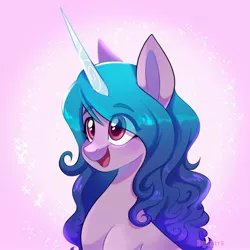 Size: 2048x2048 | Tagged: safe, artist:dymitre, artist:reborn3580, derpibooru import, izzy moonbow, pony, unicorn, female, g5, glow, image, jpeg, mare, pink background, signature, simple background, solo