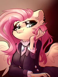 Size: 1536x2008 | Tagged: safe, artist:dodsie, derpibooru import, fluttershy, anthro, pegasus, choker, ear piercing, female, fluttergoth, goth, image, jewelry, makeup, piercing, png, solo