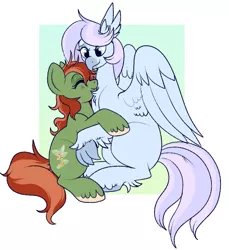 Size: 761x832 | Tagged: safe, artist:lulubell, derpibooru import, oc, oc:esther wake, oc:withania nightshade, unofficial characters only, earth pony, hippogriff, pony, earth pony oc, hippogriff oc, hug, image, png
