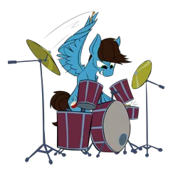 Size: 8100x8100 | Tagged: safe, artist:ponymovie2017, derpibooru import, oc, unofficial characters only, pegasus, pony, absurd resolution, digital art, drums, drumsticks, image, male, musical instrument, png, simple background, sitting, solo, stallion, transparent background, wing hold