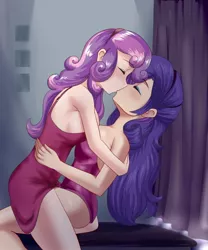 Size: 1700x2048 | Tagged: source needed, suggestive, artist:thebrokencog, derpibooru import, rarity, sweetie belle, human, breasts, busty rarity, busty sweetie belle, clothes, commission, dress, eyes closed, eyeshadow, female, females only, humanized, image, incest, jpeg, kissing, lesbian, makeup, minidress, photobooth, raribelle, raricest, shipping