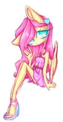 Size: 793x1540 | Tagged: safe, artist:nkobox, derpibooru import, fluttershy, anthro, pegasus, plantigrade anthro, clothes, cutie mark eyes, female, high heels, image, jpeg, no nose, sandals, shoes, simple background, skirt, solo, white background, wingding eyes