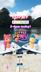 Size: 720x1280 | Tagged: safe, derpibooru import, official, hitch trailblazer, sunny starscout, earth pony, pony, my little pony: a new generation, animated, boat, female, g5, hashtag, image, instagram, instagram story, irl, lake, london, lottie.london, male, mare, my little pony: a new generation logo, photo, stallion, text, webm