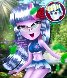 Size: 1700x2000 | Tagged: safe, artist:aryatheeditor, derpibooru import, sci-twi, twilight sparkle, oc, equestria girls, adorasexy, ass, bedroom eyes, belly, belly button, bikini, bikini top, breasts, bust, busty sci-twi, busty twilight sparkle, butt, canon x oc, clothes, cute, cutie mark, cutie mark on clothes, digital art, element of magic, female, forest, geode of telekinesis, glasses, heterochromia, hips, image, jewelry, jpeg, magical geodes, miniskirt, outfit, pose, powerful sparkle, purple hair, regalia, river, schrödinger's pantsu, sexy, shiny, skirt, sleeveless, smiling, solo, sparkles, stupid sexy sci-twi, stupid sexy twilight, sunglasses, swimsuit, thigh gap, thighs, tree, twiabetes, twibutt, wingding eyes