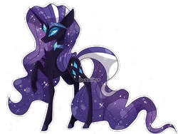 Size: 1600x1200 | Tagged: safe, artist:darkjillmlp123, derpibooru import, nightmare rarity, pony, unicorn, blue eyes, colored pupils, crown, ethereal mane, eyelashes, female, flowing mane, flowing tail, gem, horn, image, jewelry, necklace, png, purple mane, purple tail, raised hoof, regalia, simple background, solo, sparkles, starry mane, tail, transparent background