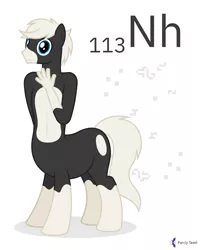 Size: 4000x5000 | Tagged: safe, artist:parclytaxel, derpibooru import, oc, oc:nonce equitaur, unofficial characters only, anthro, centaur, taur, series:joycall6's periodic table, absurd resolution, anthro centaur, belly button, chemistry, coat markings, commission, conway's game of life, image, looking at you, nihonium, periodic table, png, simple background, smiling, socks (coat markings), solo, .svg available, vector, white background