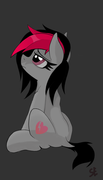 Size: 2298x4000 | Tagged: safe, artist:sefastpone, derpibooru import, oc, oc:miss eri, earth pony, pony, artist, digital art, emo, female, gray background, image, looking up, mare, png, simple background, sitting