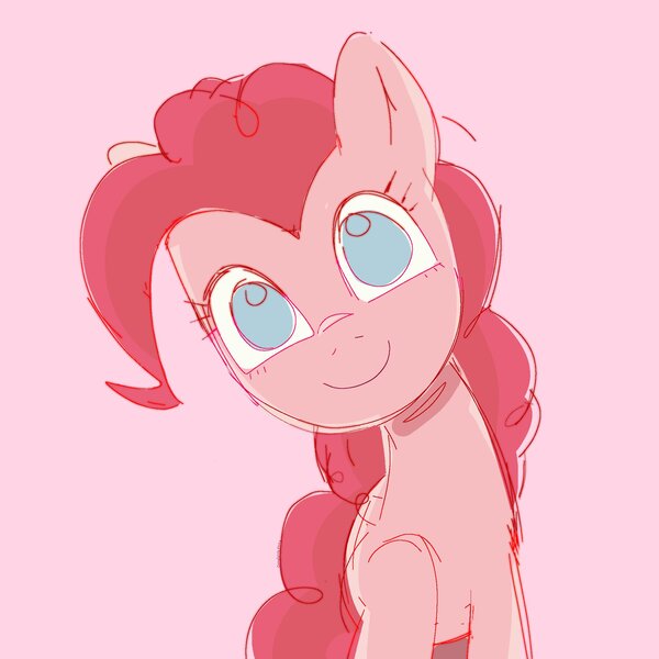 Size: 2048x2048 | Tagged: safe, artist:omelettepony, derpibooru import, pinkie pie, earth pony, pony, cute, diapinkes, female, image, jpeg, looking at you, mare, pink background, simple background, sketch, smiling, smiling at you, solo