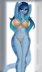 Size: 1158x2000 | Tagged: suggestive, alternate version, artist:xjenn9, derpibooru import, oc, oc:opal brona, unofficial characters only, anthro, lamia, original species, alternate character, bedroom eyes, belly button, big breasts, bra, breasts, clothes, commission, ear piercing, earring, female, image, jewelry, necklace, panties, piercing, png, solo, solo female, underwear, ych result