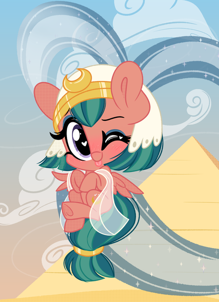 Size: 2153x2973 | Tagged: safe, artist:emberslament, derpibooru import, somnambula, pegasus, pony, :p, blushing, chibi, cute, desert, female, flying, heart eyes, image, looking at you, mare, one eye closed, png, pyramid, solo, somnambetes, speed trail, tongue out, underhoof, wingding eyes, wink, winking at you