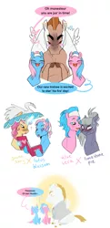 Size: 1801x3720 | Tagged: safe, artist:aztrial, derpibooru import, aloe, bulk biceps, limestone pie, lotus blossom, swan song, earth pony, pegasus, unicorn, blushing, blushing profusely, book, bulkabetes, cute, ear piercing, earring, female, hat, headcanon in the description, image, jewelry, lesbian, piercing, png, reading, shipping, small wings, spa twins, tsundere, wings