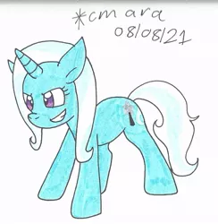 Size: 926x949 | Tagged: safe, artist:cmara, derpibooru import, trixie, pony, unicorn, female, grin, image, jpeg, mare, simple background, smiling, solo, traditional art, white background