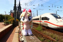 Size: 2048x1365 | Tagged: safe, artist:xeto_de, derpibooru import, oc, oc:lily allure, cologne, forced perspective, germany, image, jpeg, plushie, train